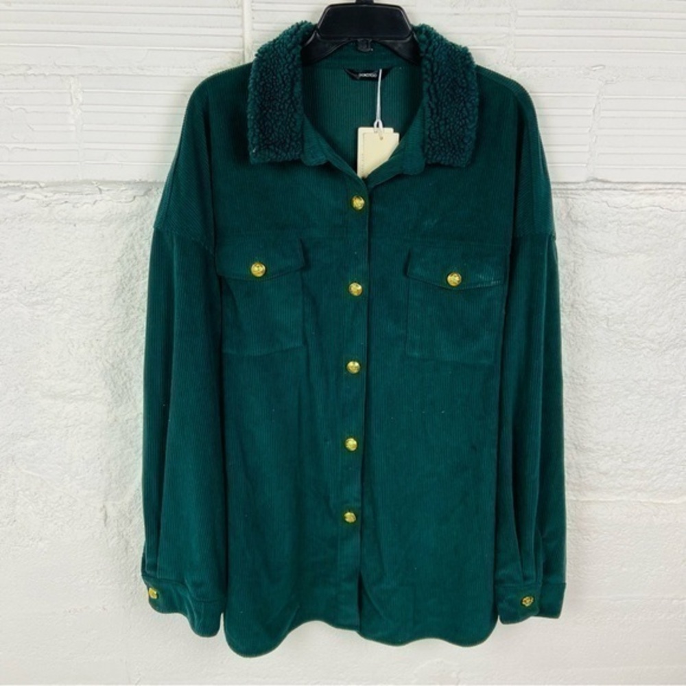 NET DOKOTOO Teal Corduroy shirt Jacket with Gold Buttons size 2XL